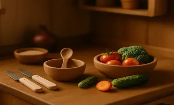 Atividades Montessori de Culinária para Crianças Pequenas em Cozinhas Compactas