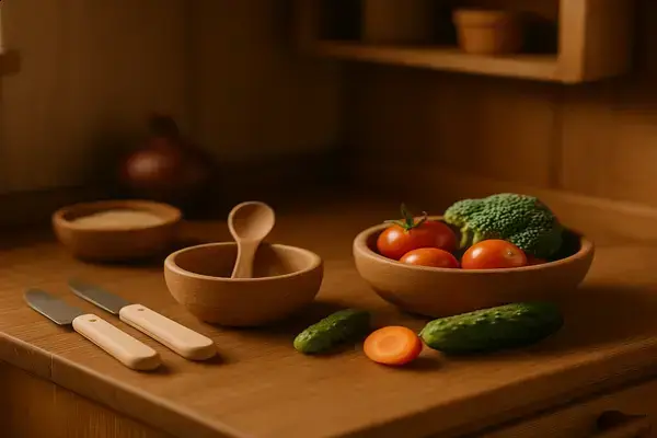 Atividades Montessori de Culinária para Crianças Pequenas em Cozinhas Compactas